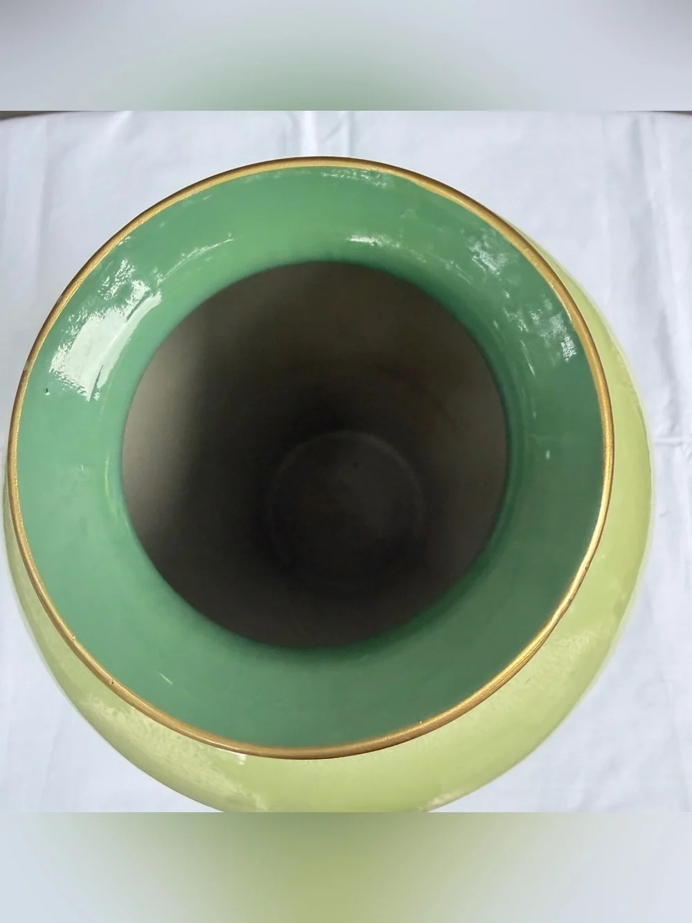 American Folk Art Pottery Vase  11” Rustic Country Farm Green Glossy Horse Flag
